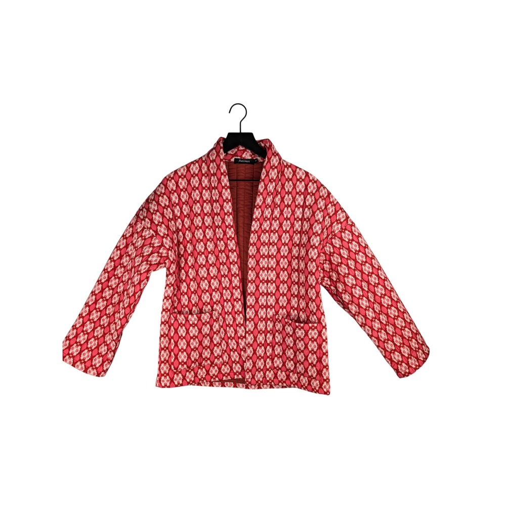 Automet Pink Red Geometric Quilted Jacket Small